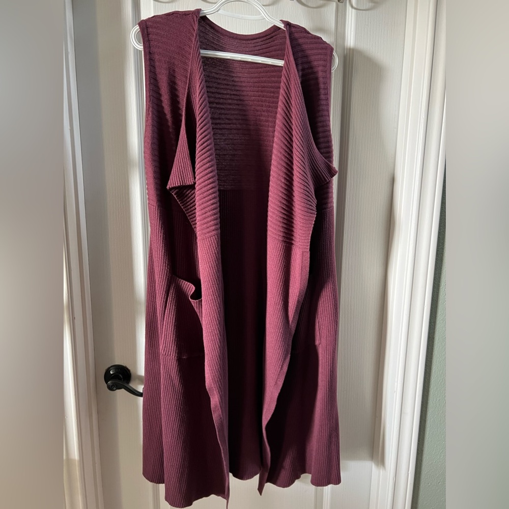 Women’s Long Burgundy Sweat Vest Cardigan, Perfect for Fall